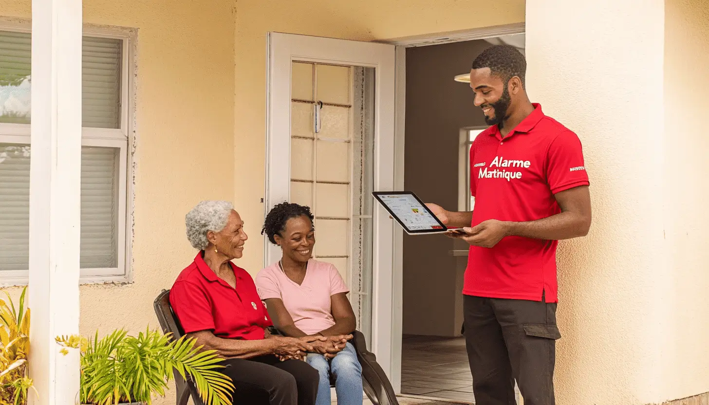 Technicien effectuant la maintenance d'un système d'alarme en Martinique